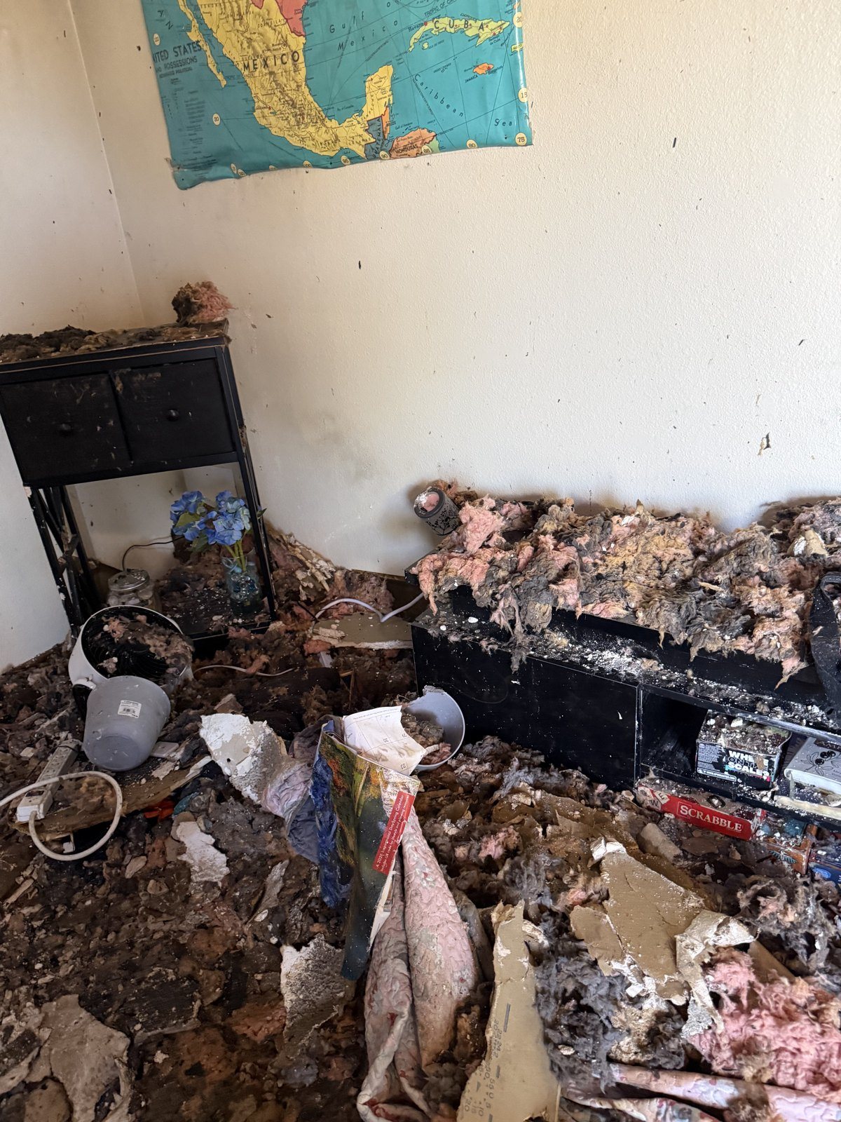Fire loss debris being cleared during a contents pack-out